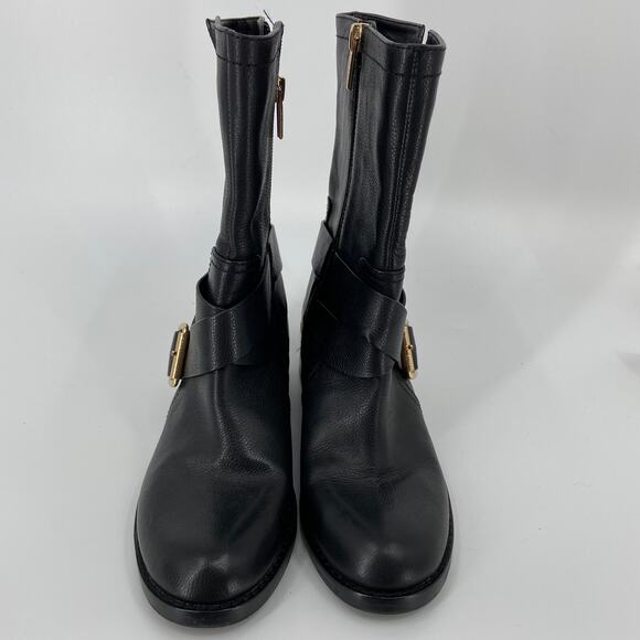 Vince Camuto Boots Womens 6 Black Leather Mid Calf Moto Harness Side Zip - Picture 6 of 13